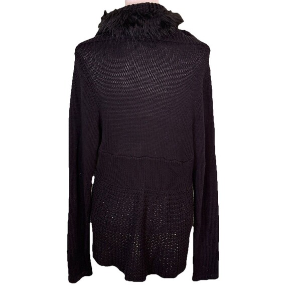 Women’s Black Open Front Cardigan Sweater w/ Fur Collar Layering Soft Grunge Lg - Picture 3 of 8